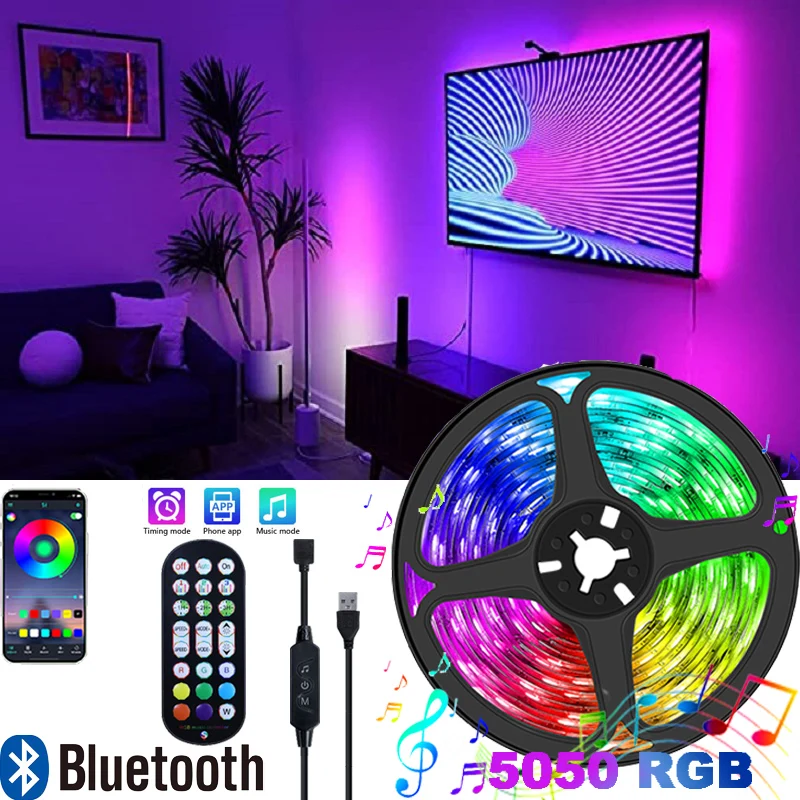 DC5V LED Lights Bluetooth SMD5050 Room Decor TV Desktop Screen Backlight Music Sync Phone Control LED Strip Light Color Changing