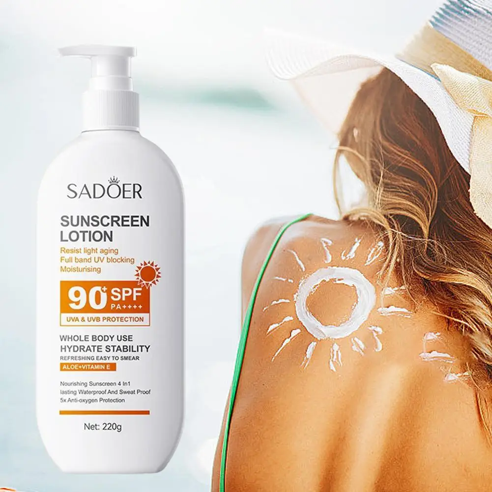 220ml SPF 90 PA++++ Sunscreen Aloe Vitamin E Lotion Face & Body Hydrating & Moisturizing Sun Protection All-Day Care facial sunscreen sunscreen cream