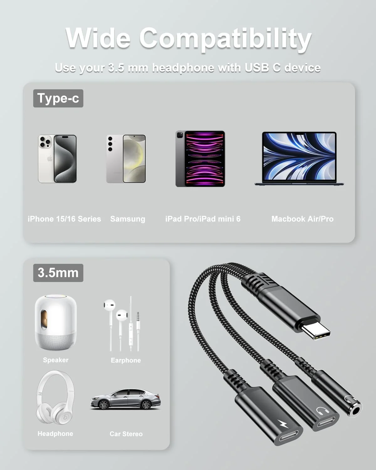 3-in-1 USB-C to 3.5mm Audio and Fast Charging Adapter