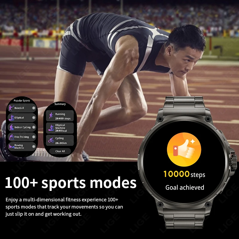LIGE New Outdoor Sports Fitness GPS Track Smartwatch HD Bluetooth Call 710 mah IP68 Waterproof Blood Pressure Blood Oxygen Watch 3