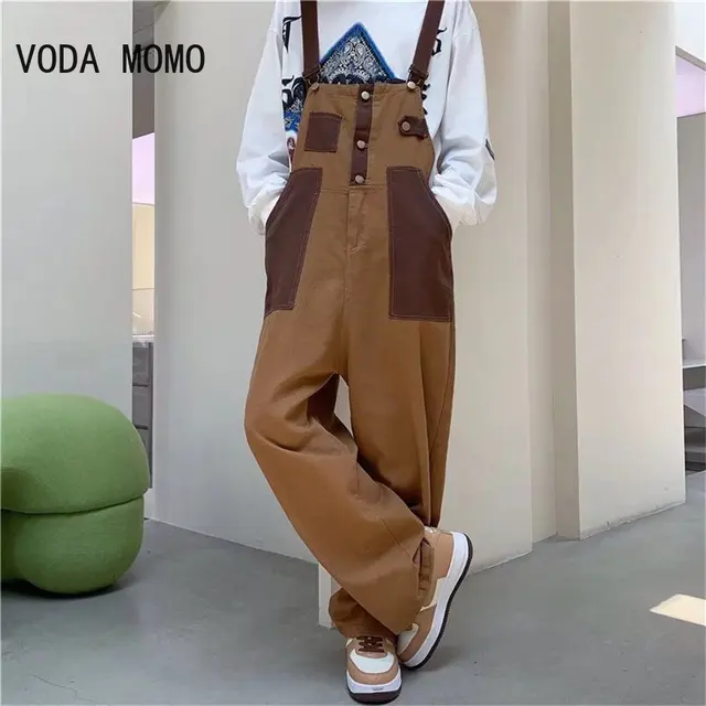 Pantalones informales Retro para hombre, peto de pana de estilo universitario, pantalones de trabajo holgados de Color marrón, mono de salopetas, 2022 -