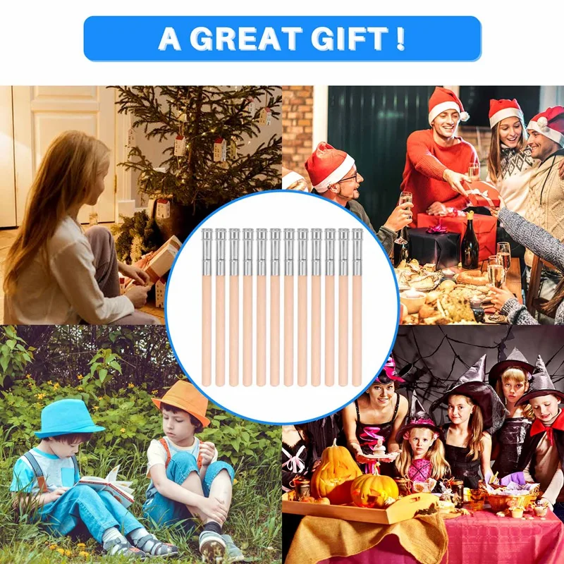 12 Pieces Wooden Pencil Extenders Art Pencil Lengthener Crayon Extension With Aluminum Handle For School Office Supplies