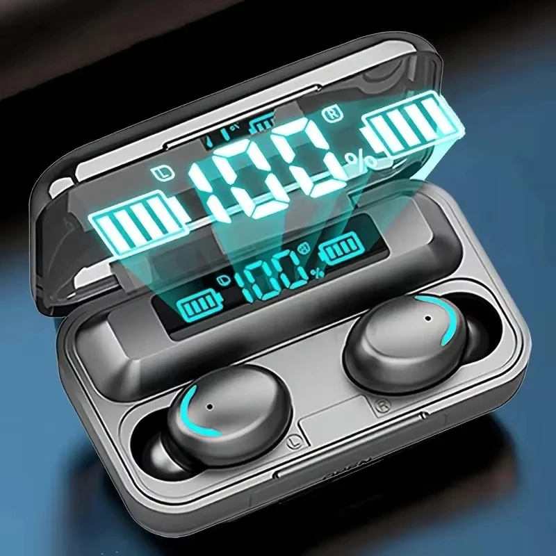 Wireless Waterproof Earphones with LED Display and Noise Reduction