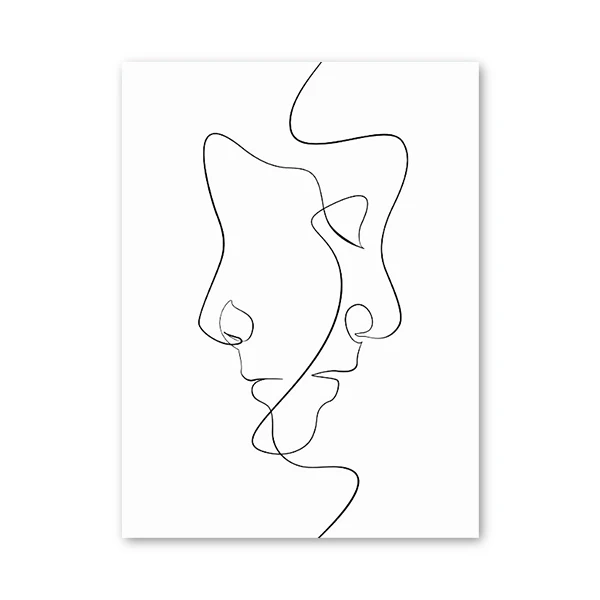 thumbnail image 1 of Dibujo abstracto de una línea para la cara de una pareja, impresión minimalista, regalos románticos para parejas, pintura en lienzo, arte de pared para dormitorio y hogar, decoración, 1 of 5