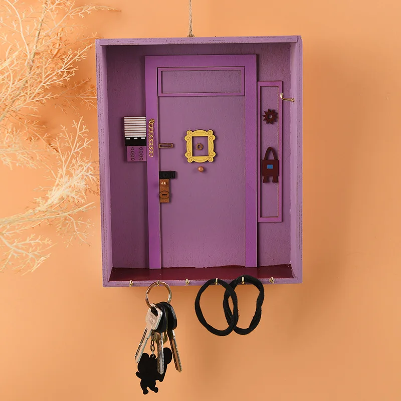 

TV Show Friends Key Holder Monica's Door Holder Wooden Purple Door Hanger Friends Home Decor Porch Wall Hanging Key Storage Tool