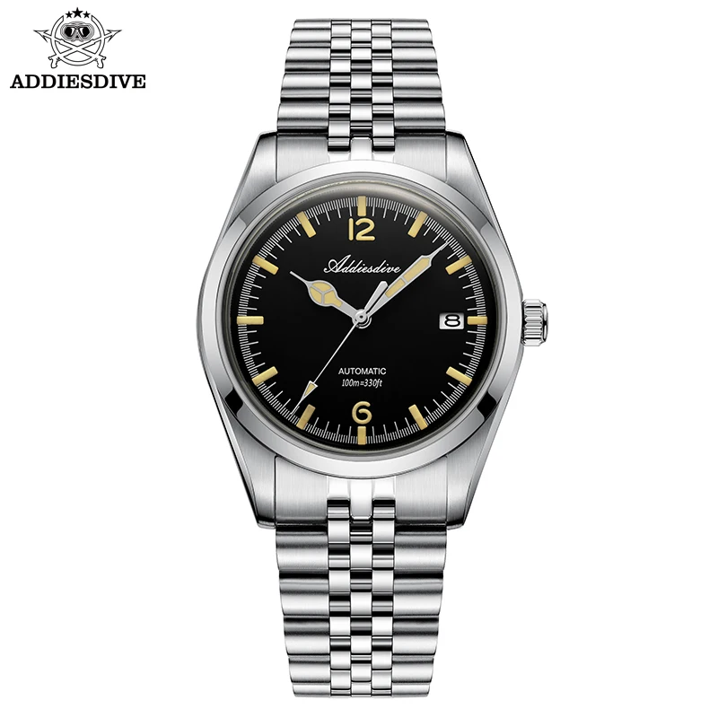 ADDIESDIVE Men's Leisure Watches Luminous 100m Waterproof 316L Stainless Steel Automatic Mechanical Watch Relogios Masculino