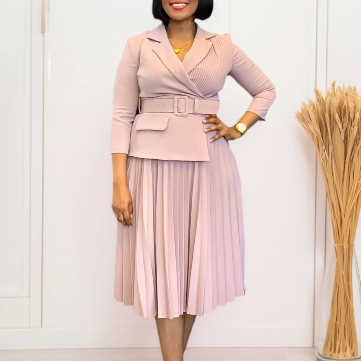 فستان نسائي متوسط الطول على الطراز الأفريقي لخريف...