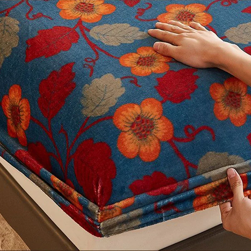 WASART Soft warm velvet elastic fitted sheet mattress protector cover winter couple luxury double bed bedsheet queen king size 4