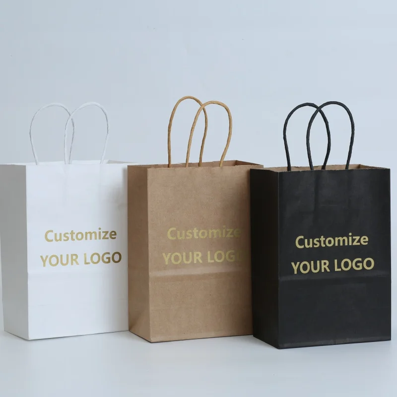 20pcs Custom Logo Kraft Paper Bag Gift Wrapping Bags Recyclable Paper Shopping Packagin... - SKU KPB01942 - UGI Packaging