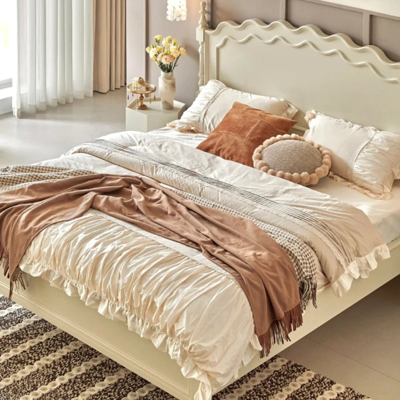 

American retro solid wood bed, French retro corrugated bed, master bedroom double, simple marital, bedroom furniture