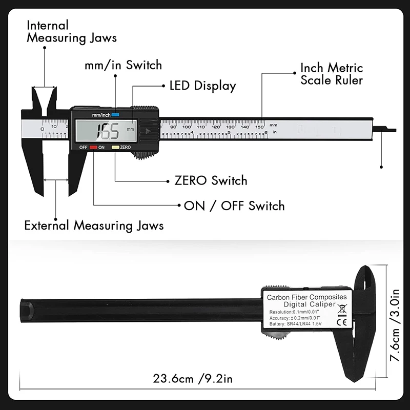 Electronic Digital Caliper Carbon Fiber Vernier Gauge and Micrometer Measuring Tool