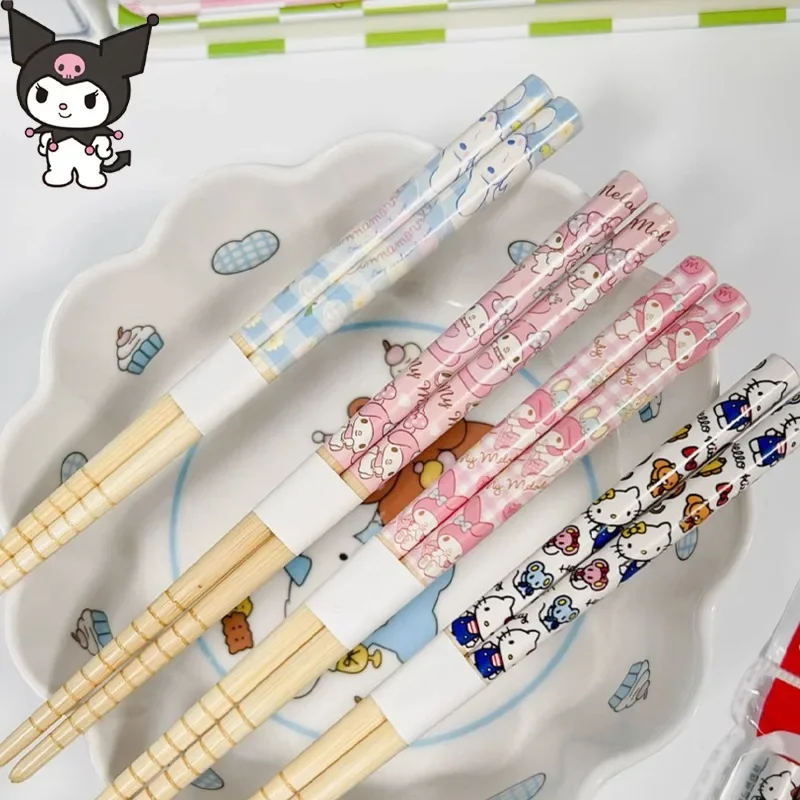 

Sanrio Hello Kitty Cinnamorroll My Melody Kawaii Cartoon Bamboo Chopsticks Student Couple Printed Chopsticks Household Tableware