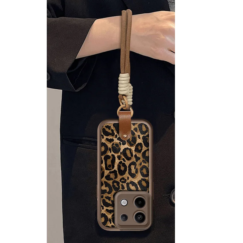 Leopard Print Hang Strap Lanyard Wrist Chain Phone Case
