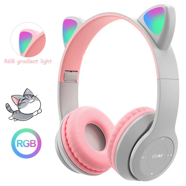 Suministro Al Por Mayor Auriculares Para Teléfono Celular Luz De Flash  Lindo Orejas De Gato Auriculares Inalámbricos Con Control De Micrófono LED  Niño Niña Estéreo Música Casco Auriculares Bluetooth Regalo 221114 De