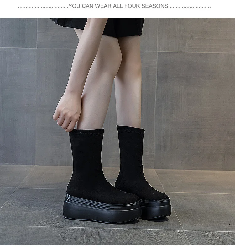 Women's  8cm Suede Leather Platform Boots - true deals club