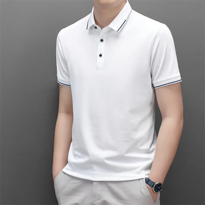 

Mulberry Silk T-shirt Men's Short-Sleeved Solid Color Men's Polo T-shirt Casual · Trendy Loose Men's Clothing Top