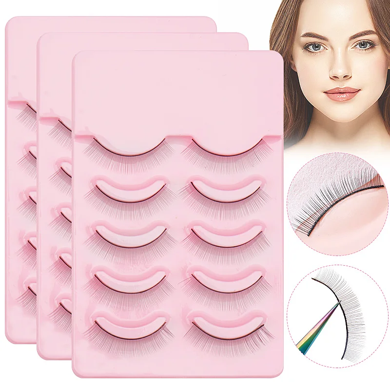 

5 pairs Imitation Fake Eyelash Practice Pink/White Set Artificial fiber False Lashes Grafting Eyelash Beauty Training Supplies