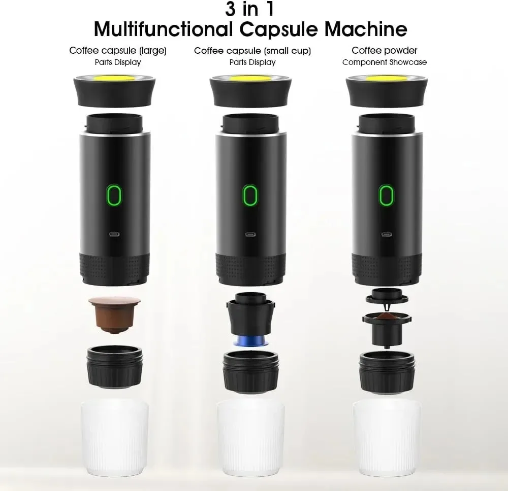 3-in-1 Portable Coffee Maker Espresso Coffee Maker For Car Home Camping Travel Capsule Powder Automatic