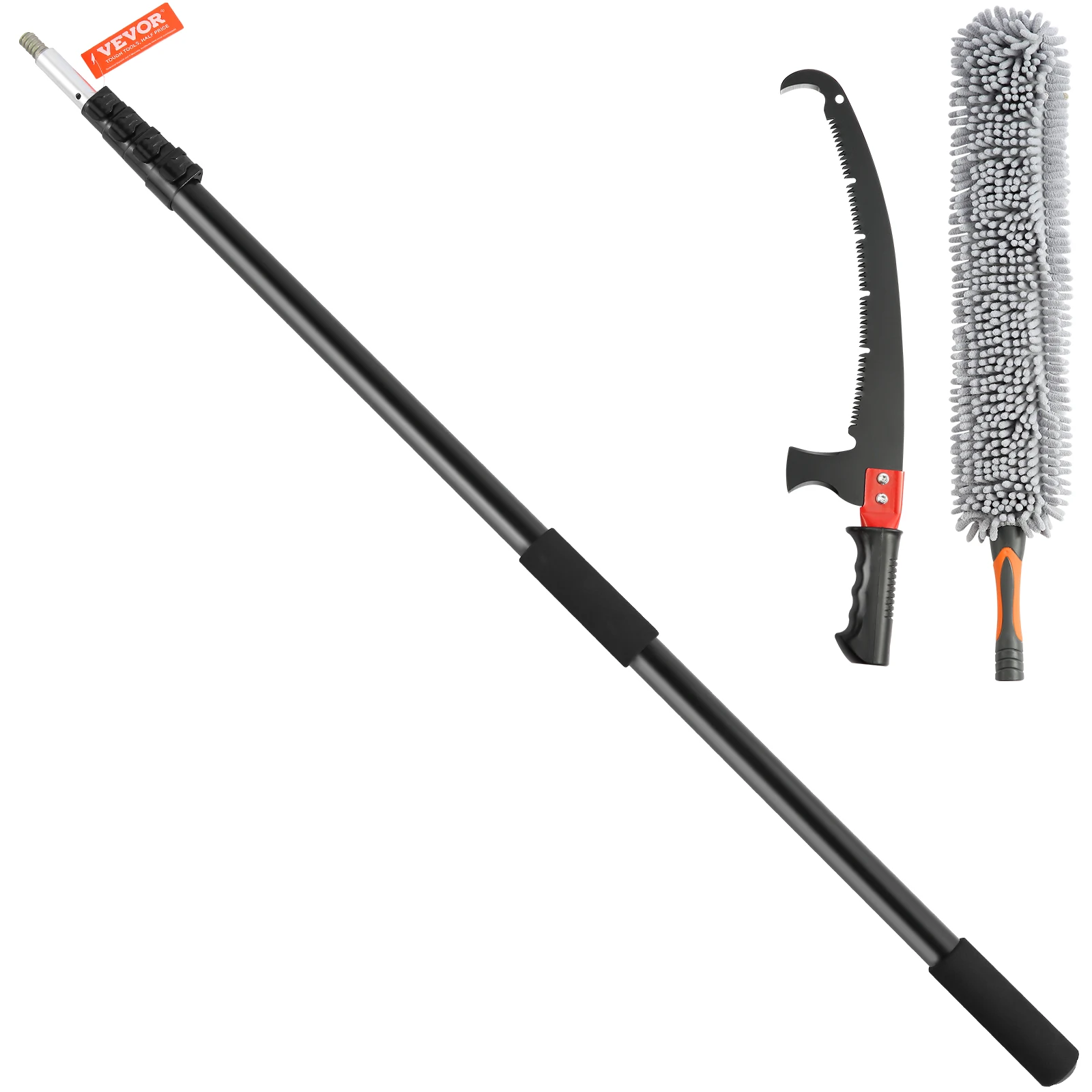 SucceBuy Manual Pole Saw Extendable Tree Pruner Sharp Steel Blade for Branches Trimming with Lightweight Aluminum Alloy Handle