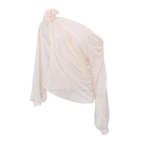 Sexy Irregular Oblique-neck Flower Applique T Shirt 6