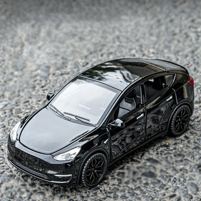 

1:32 Diecast Toy Vehicle Simulation Teslas Model Y Alloy Car Model Sound And Light Metal Pull Back Cars Toys Kids Boys Gift