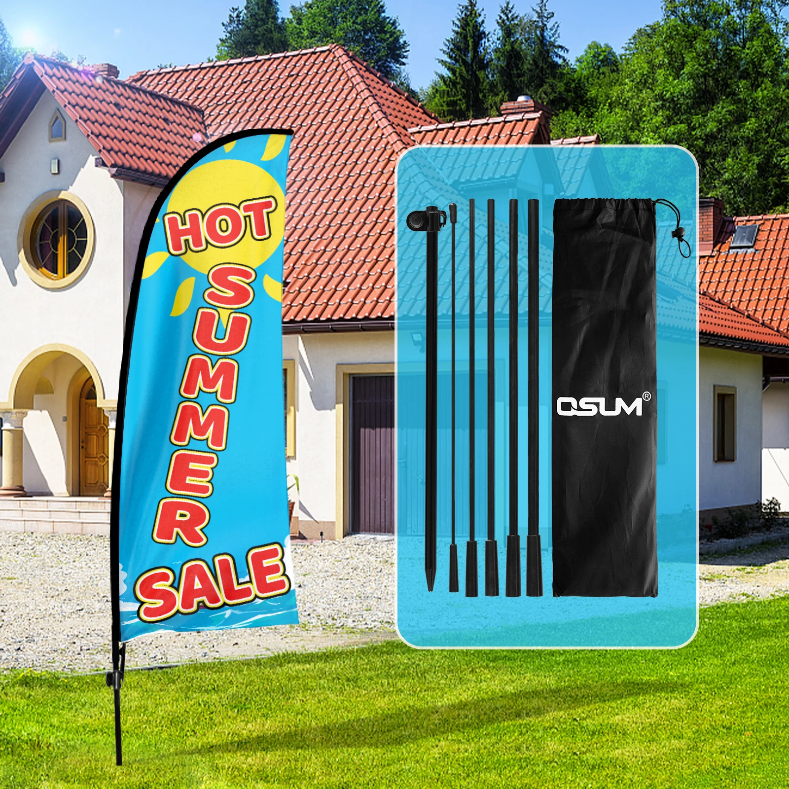 Fsflag Summer Sale Feather Flag,7 Ft Tall Business Windless Flag Signs Con Pole Kit E Ground Spike Banner