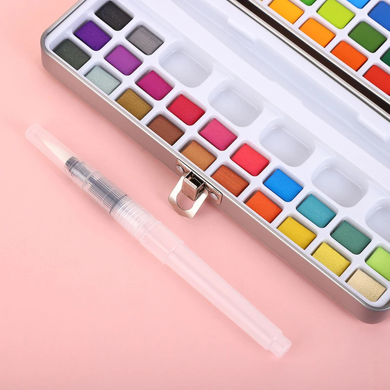 Solid Watercolor Paint Set Portable Metal Box With Water Color Brush School Kids Professional Art Supplies 50/72/90/100 Colors