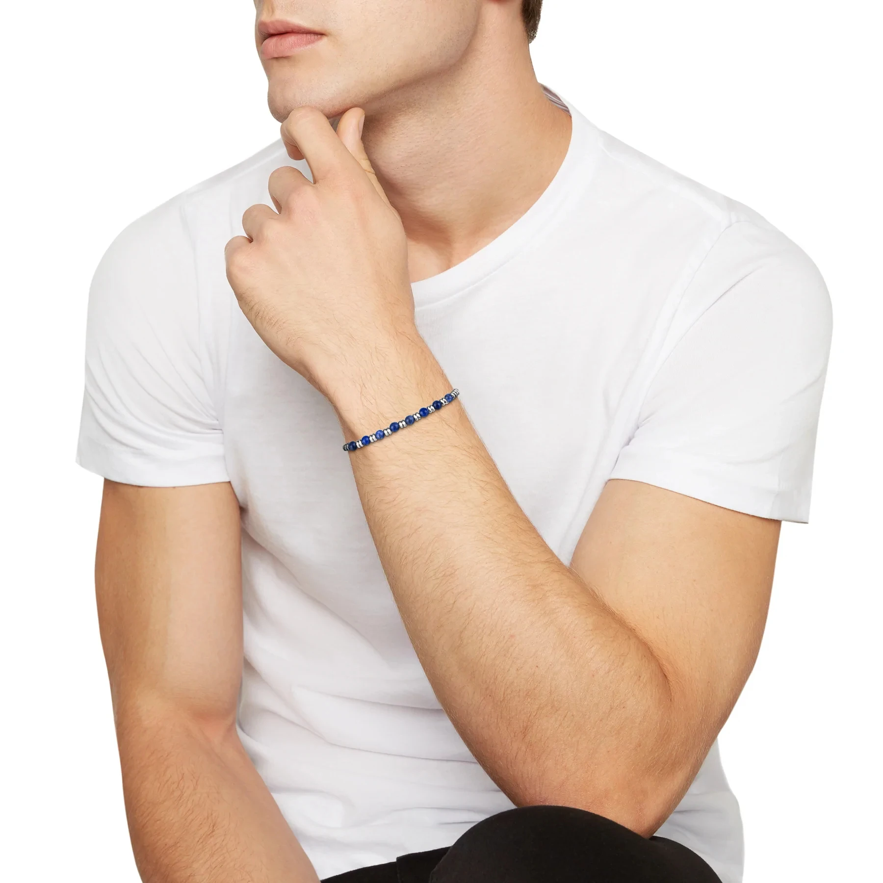 Runda Stainless Steel Bead Charm Bracelet with Turquoise Blue Gold Stone 4mm Adjustable Size 22cm Handmade Bracelet for Men