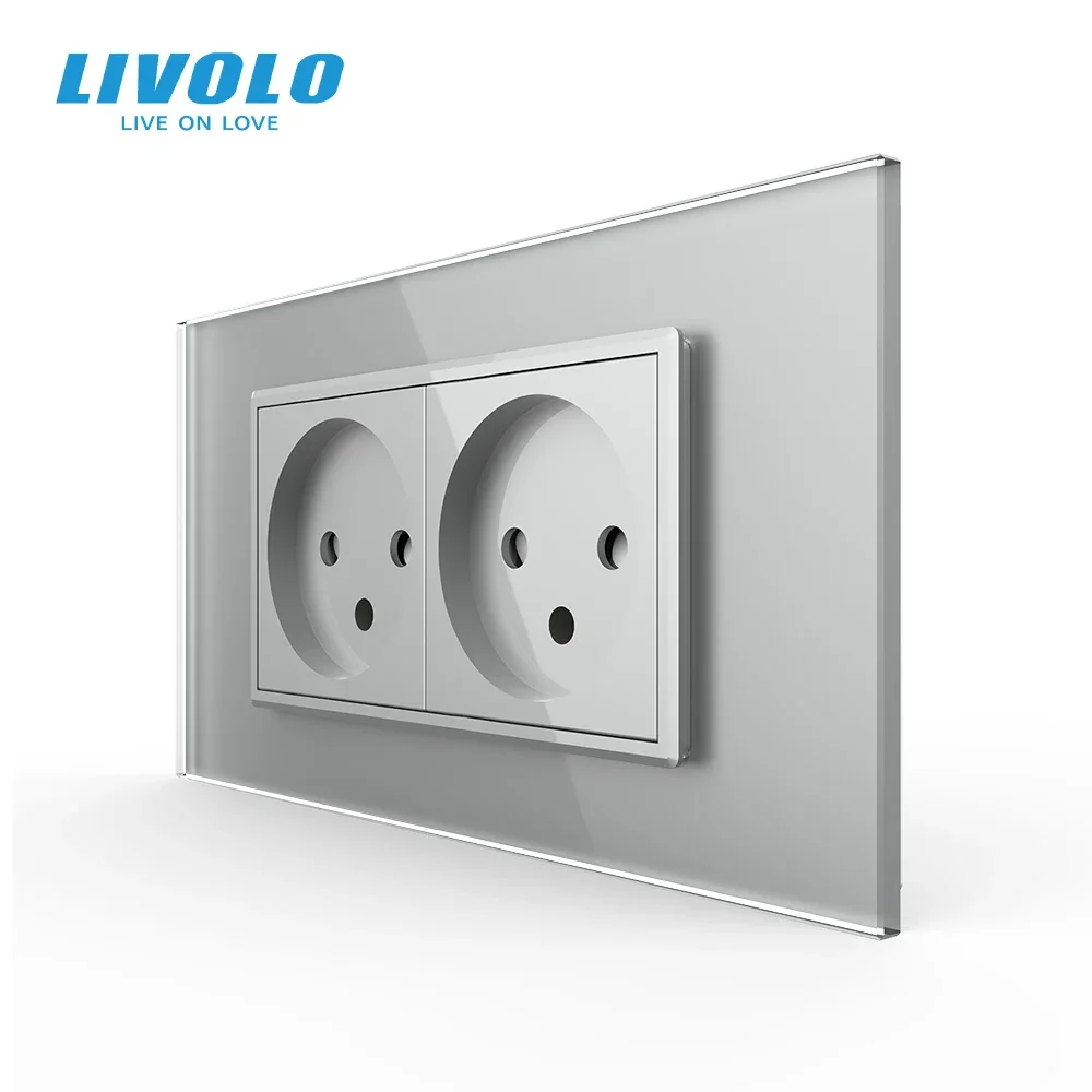 

Двойная розетка LIVOLO из Израиля, 16 А, с закаленной белой/черной стеклянной панелью, переменный ток 100 ~ 250 В для улучшения дома
