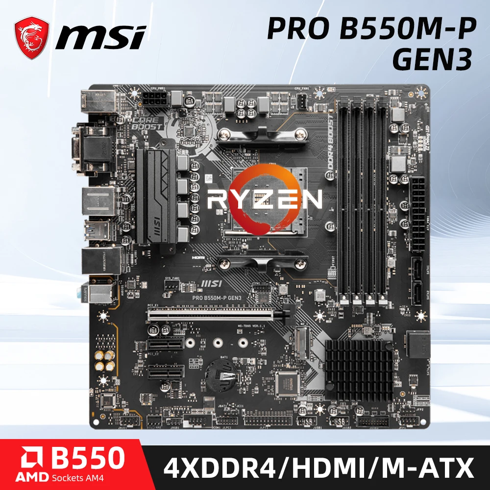 

Б/у Материнская плата MSI PRO B550M-P GEN3 поддерживает десктопные процессоры AMD Ryzen 5000 и 3000 серии AMD B550 чипсет DDR4 PCIe 3,0