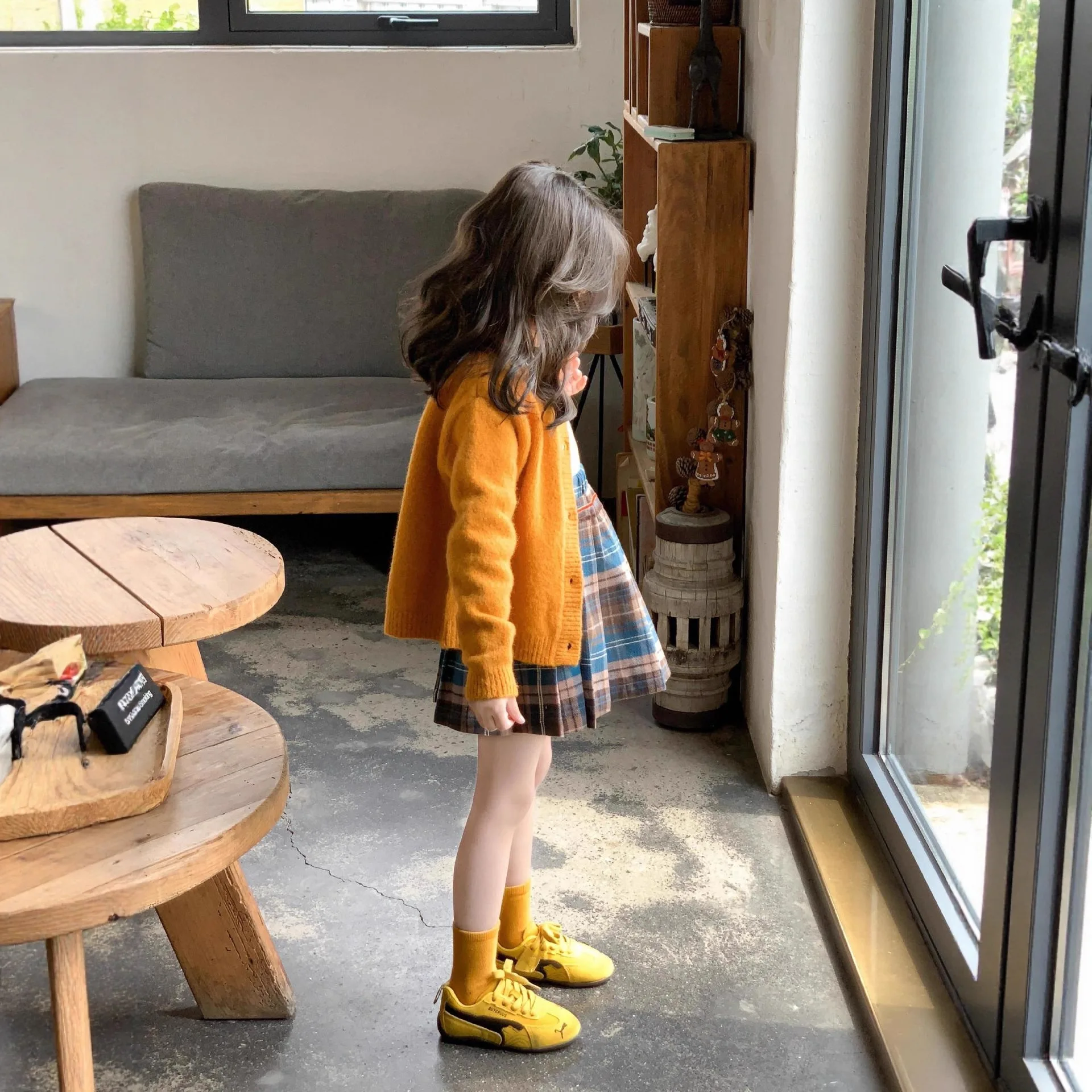 한국판 아동복 여아 스웨터 가디건 2025년 가을 신상 달콤한 오렌지 니트 스웨터 아동 코트