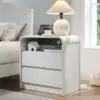 25" Tall Modern Nightstand with Charging Station, 23.6'' Wide Wood Bedside Table w/2 Storage Drawers,for Bedroom, Living Room 1