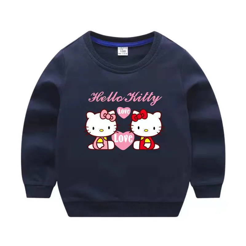 thumbnail image 1 of Jersey informal de algodón puro de nuevo estilo para niños de Hello Kitty, suéter de cuello redondo con estampado bonito para niños y niñas, Top para niños, 1 of 5
