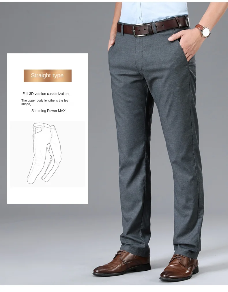 Description Picture 4 of itemBusiness Casual Pants Men's Ultra-Thin Summer Casual Daily Office Elastic Loose Straight Non-Ironing Dad Suit Pants