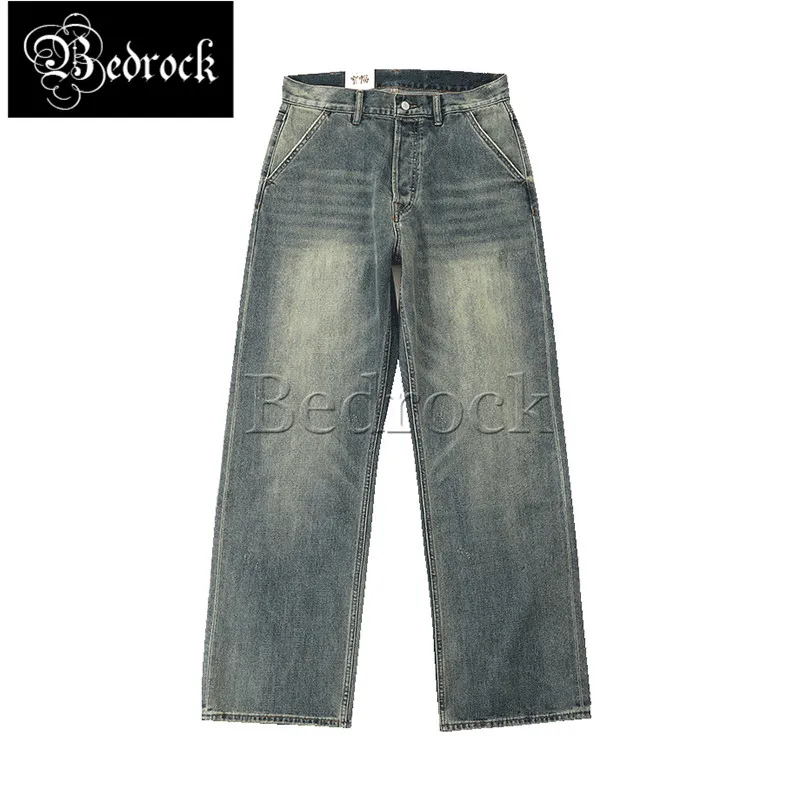 MBBCAR 11oz Baggy Jeans For Men High Waist Wide Leg Pants Indigo Antique Wash Cold Silk Selvedge Denim Vintage Paris Buckle 7504