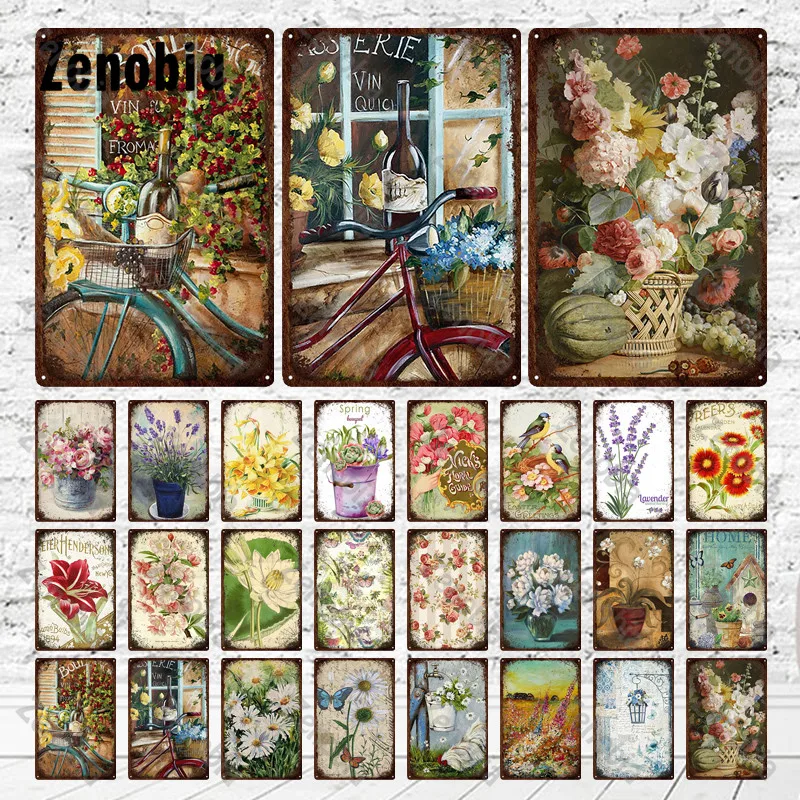 Retro Flower Plant Metal Tin Sign Art Museum In Lyon Bicycle Plate Targa Decorativa In Latta Iron Painting Garden Home Decoration