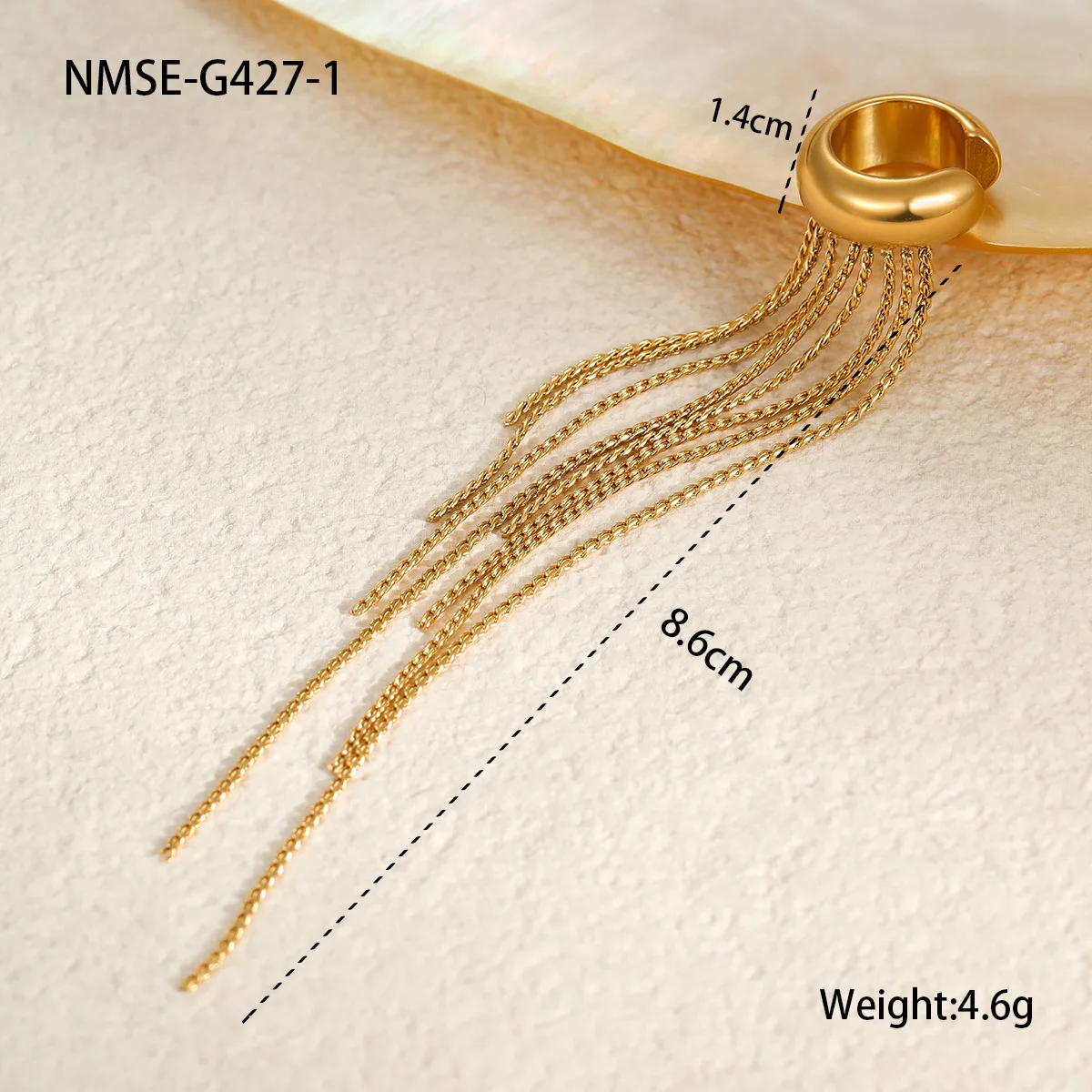 1PCS Polished Gold Plated Long Tassel Clip Earrings for Women Girls Stainless Steel Minimalist Non Piercing Earclip Chic Jewelry