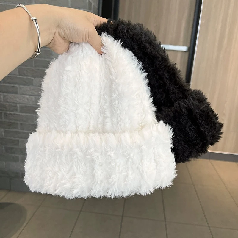 Plush Beanie Hat For Women Soft Thick Winter Knitted Warm Cap_voghion.com