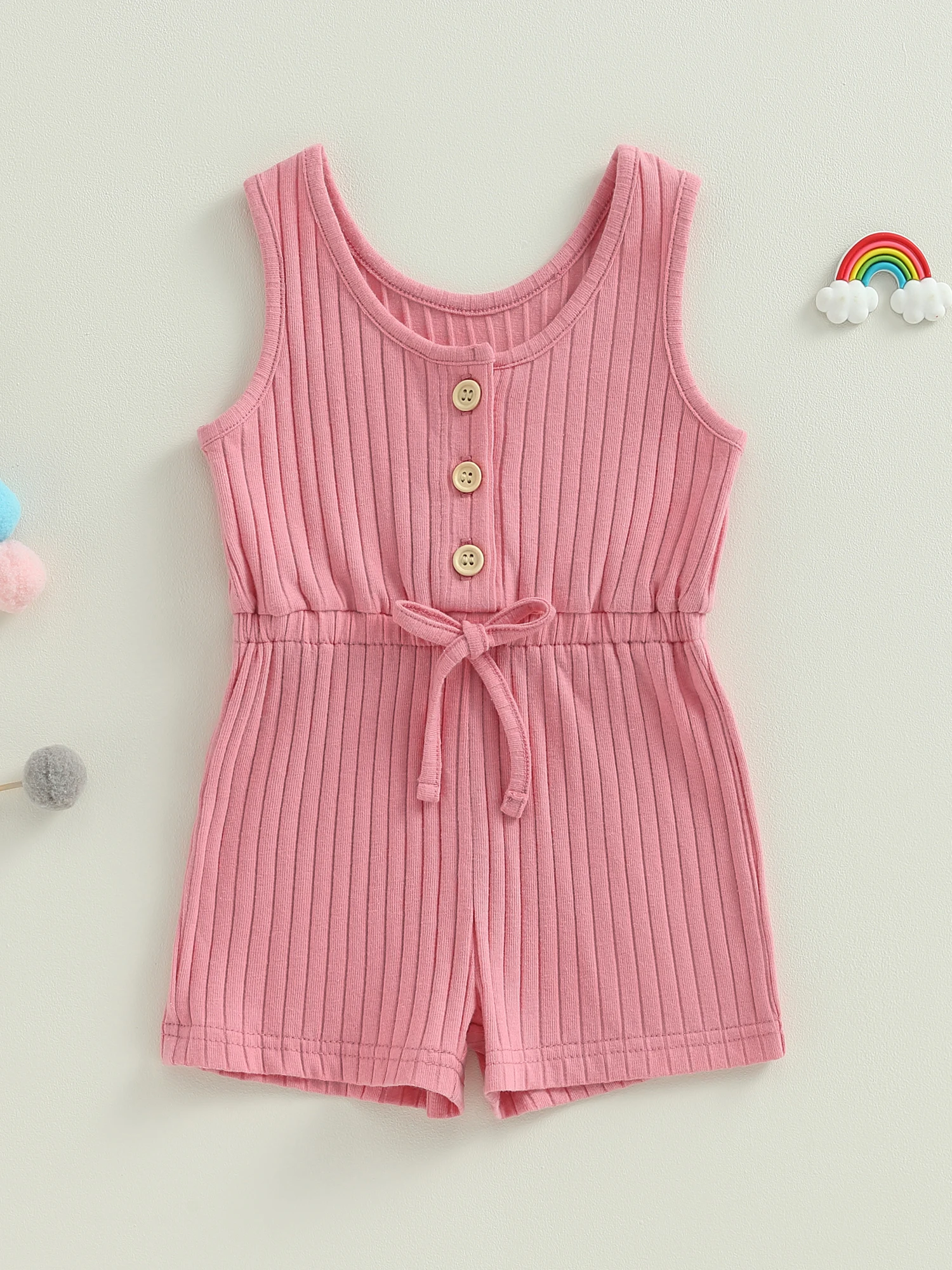 

Cute Infant Unisex Romper with Sleeveless Design and Crew Neckline for Summer Casual Wear - Solid Color Baby Bodysuit Playsuit