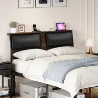 Upholstered Queen Size Headboard with Charging Station, Top Storage Shelf, Bed Frame Adapters, and Adjustable Height for Enhance 2