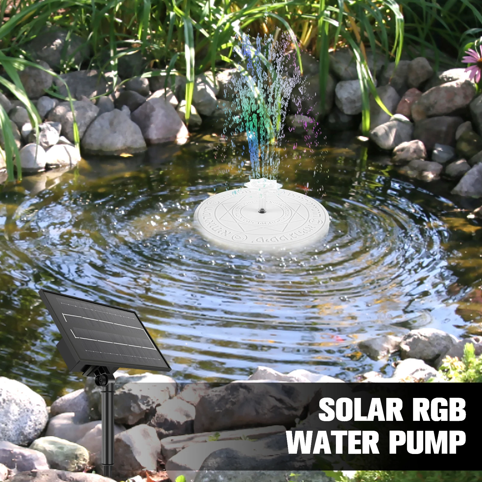 

72LED Solar Fountain Pump 2.5W Remote Control Solar Water Pump Light IP66 Waterproof Solar Fountain Lamp with 3 Nozzles RGB