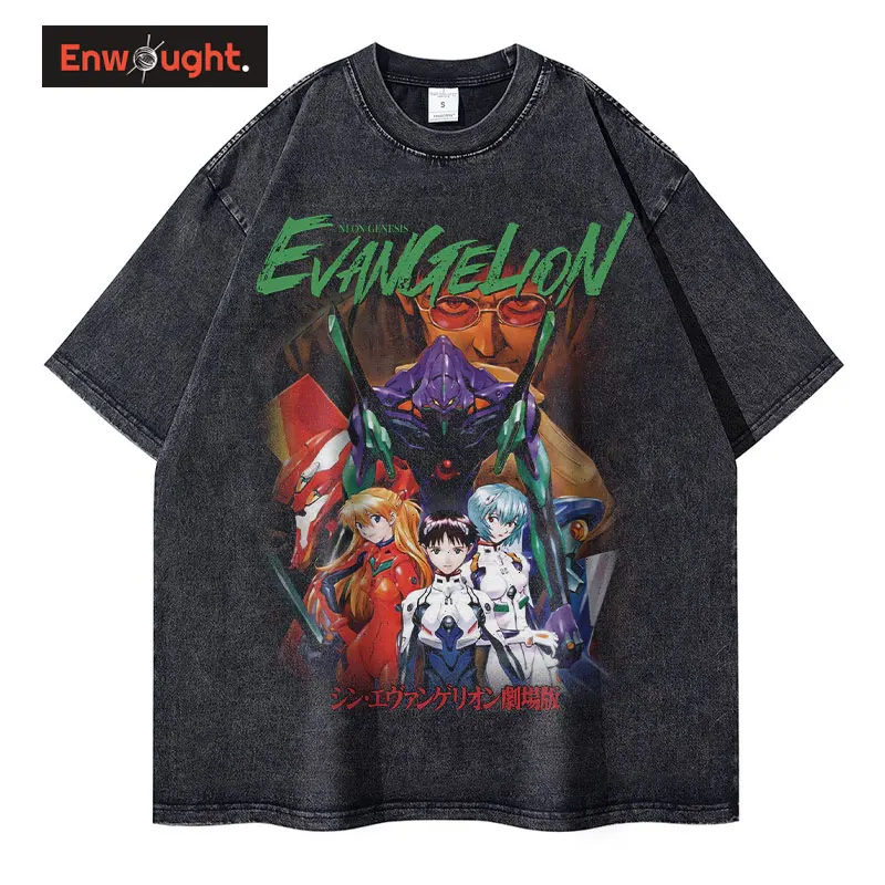 

EVA T-shirt Vintage Washed Anime EVA T Shirts Oversized NEON GENESIS EVANGELION Manga Ayanami Rei Asuka Tshirt Nagisa Tops Tees