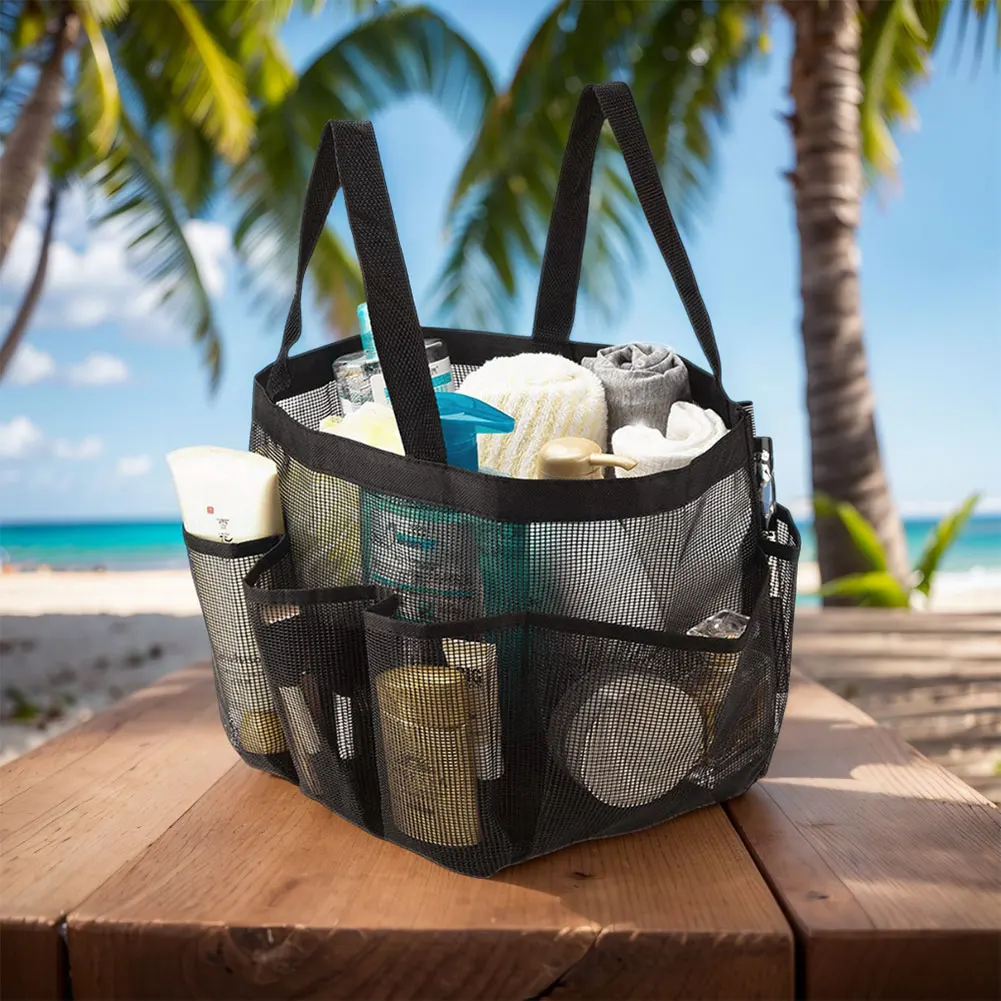 Mesh Shower Caddy Shower Basket Quick Dry Shower Tote Bag Large Capacity Shower Organizer Bag with Handle for Beach Swimming Gym