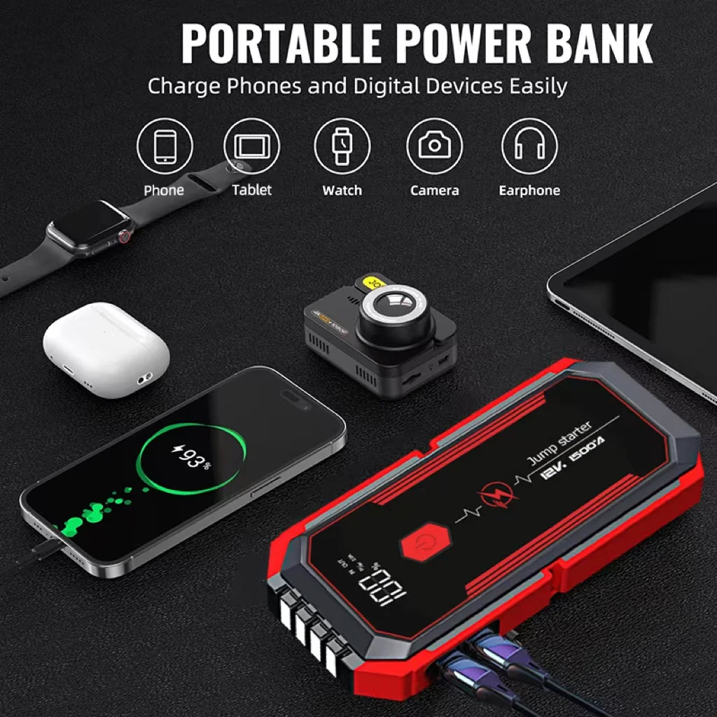 Car Jump Starter 2500A Peak Car Battery Jump Starter Up to 8.0L Gas and 7L Diesel Engine 12V Portable Lithium LED L