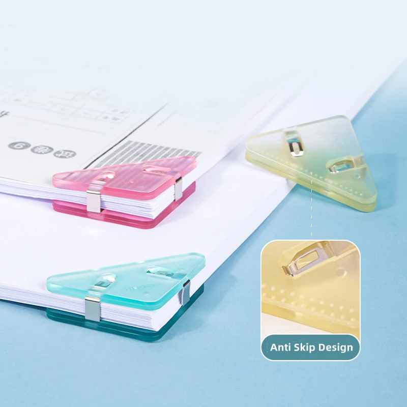 4 PCS Corner Paper Clip Set Transparent Color Anti Skip Book Documents Binding Clips School Office Stationery