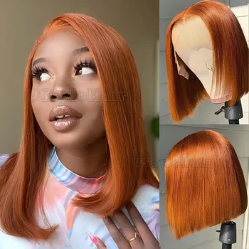 Ginger Bob Wig Short Straight Lace Front Wig for Women 13x4 Natural Hairline Daily Wear Wigs Heat Resistant Synthetic Bob Wigs