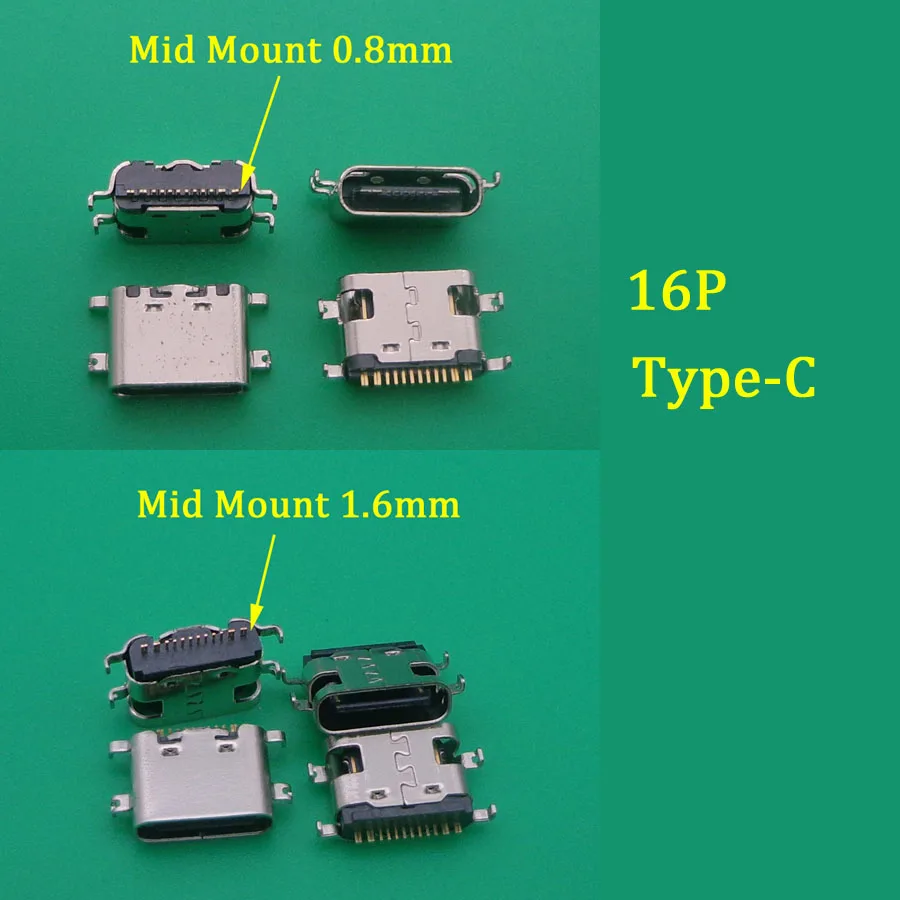 

10Pcs USB-3.1 USB Connector Type C Horizontal Mid Mount 16P Female 1.6mm through board 0.8mm for charger adapter DIY Type C