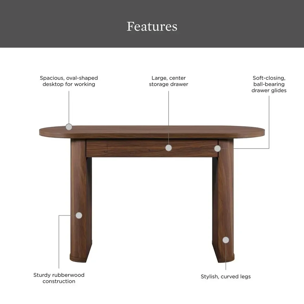 Juliet Oval Writing Desk Solid Wood Construction Elegant Finishes Spacious Drawer Curved Legs Versatile Design Easy Assembly 6
