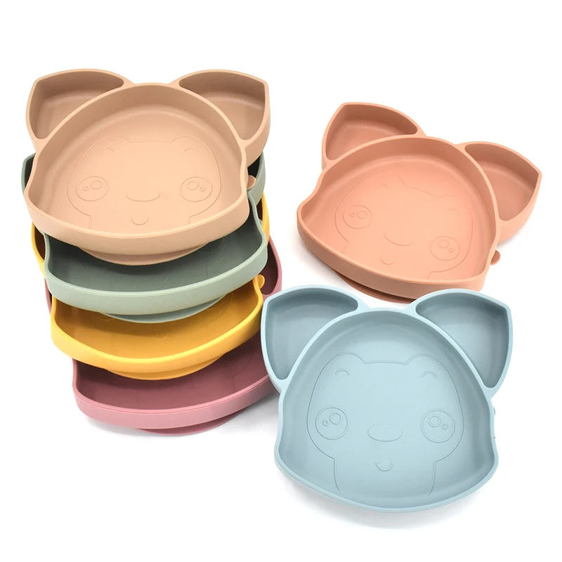 

2022New Design Fox Shape Baby Silicone Feeding Bowl for Kids Waterproof Suction Bowl With Spoon Children Dishes Kitchenware