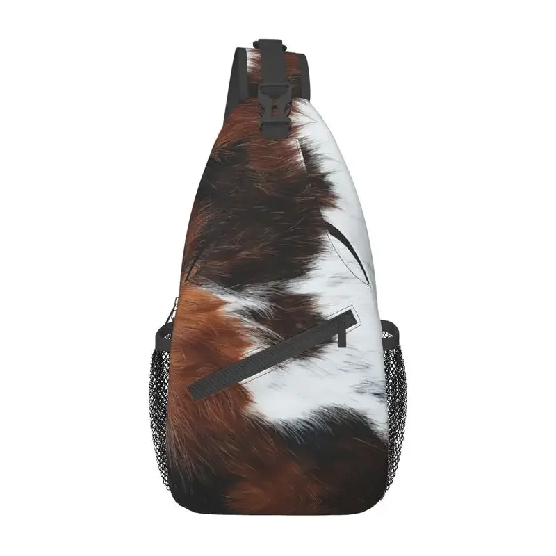 

Casual Scottish Highland Cow Cowhide Texture Crossbody Sling Backpack Animal Hide Leather Shoulder Chest Bag for Camping Biking